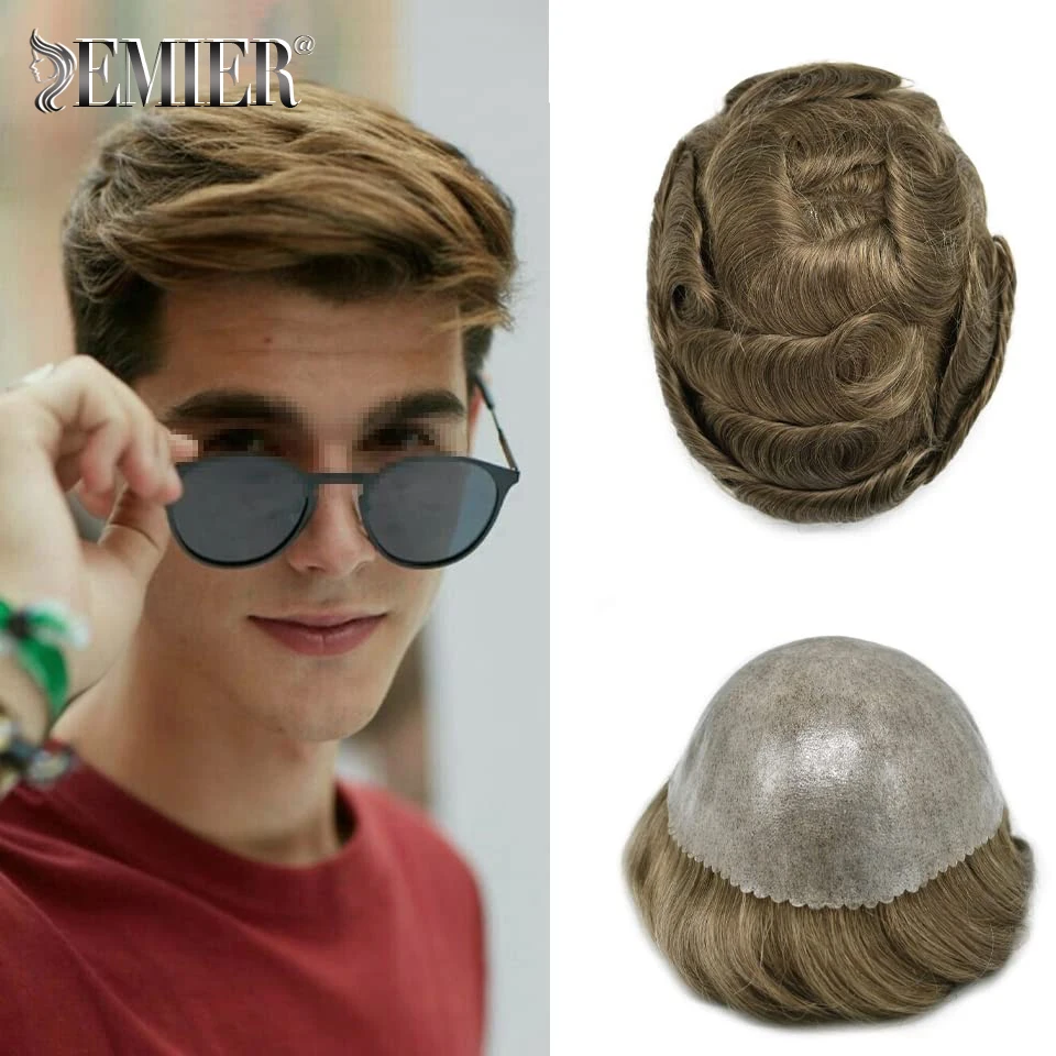 Мужской парик Emier натуральные волосы тонкая кожа PU 0 12 мм