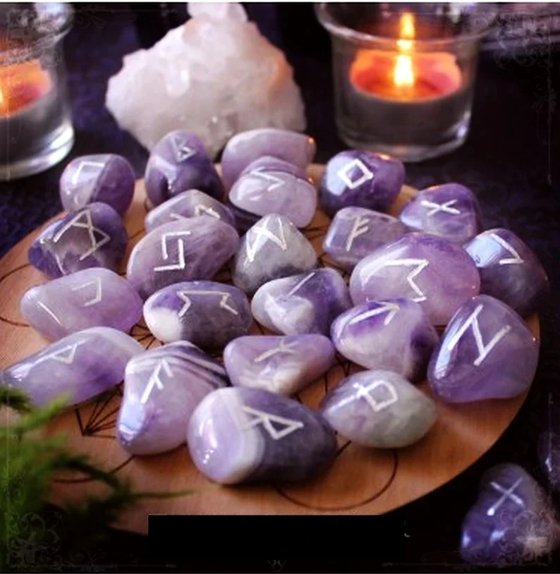 

25Pcs Freedom Natural Amethyst Crystal Runes Stones Irregular Divination Agate Rune Fortune-telling Reiki Healing Gift Decor