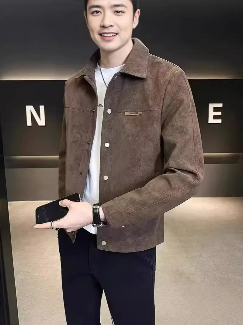 2024 новая замшевая кожаная куртка топ модный брендовый дизайн корейский стиль