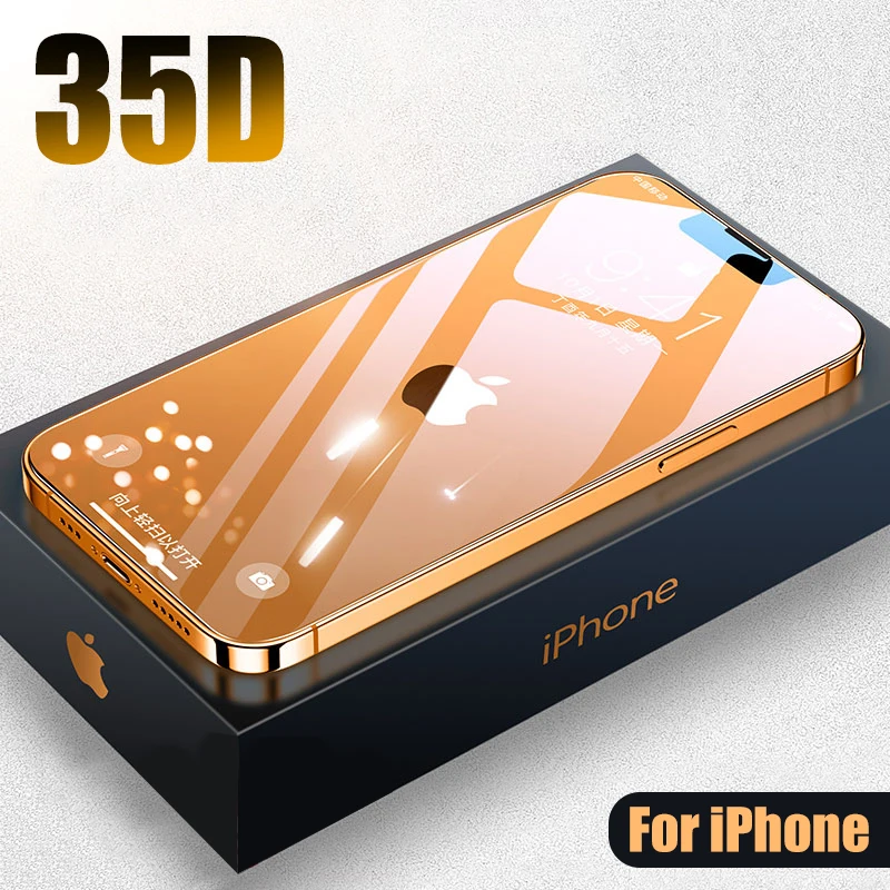 

35D Full Cover Protective Tempered Glass On For iPhone 12 11 13 Pro Xs Max Xr Screen Protector iPhone X Glass film Semi-Curved