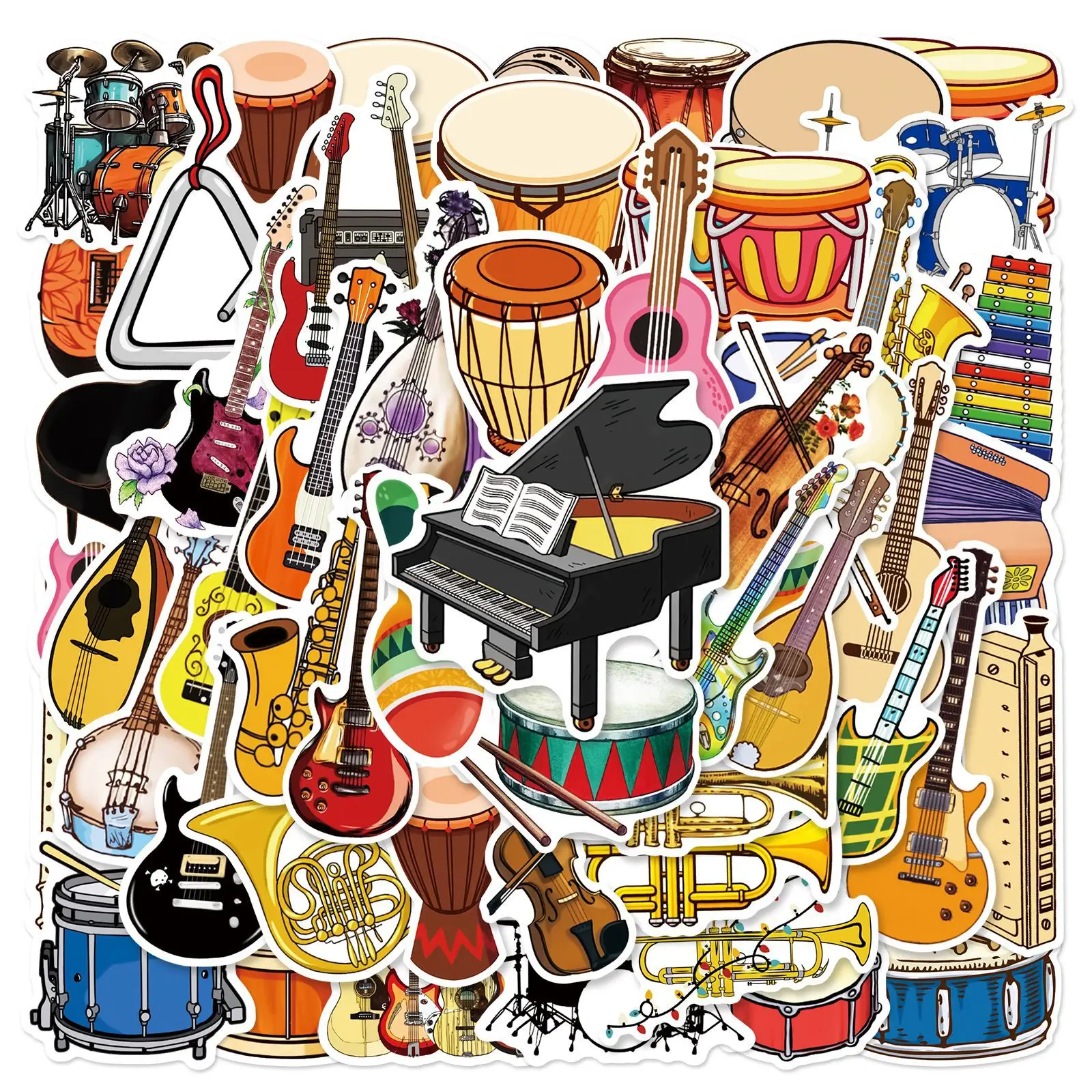 

10/30/50PCS Popular Musical Instrument Sticker Pack Skateboard Guitar Decoration DIY Laptop Cartoon Waterproof Decal Wholesale