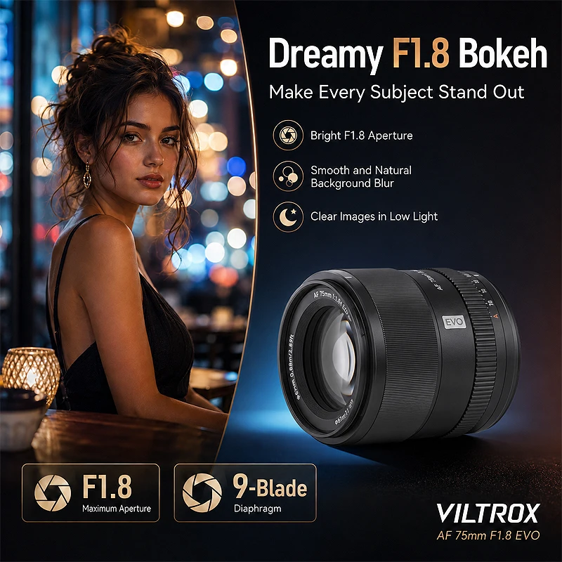 Фото Телеобъектив Viltrox 75mm f1.8 EVO с автофокусом для беззеркальных камер Sony E, Fuji X, Nikon Z (APS-C) №3
