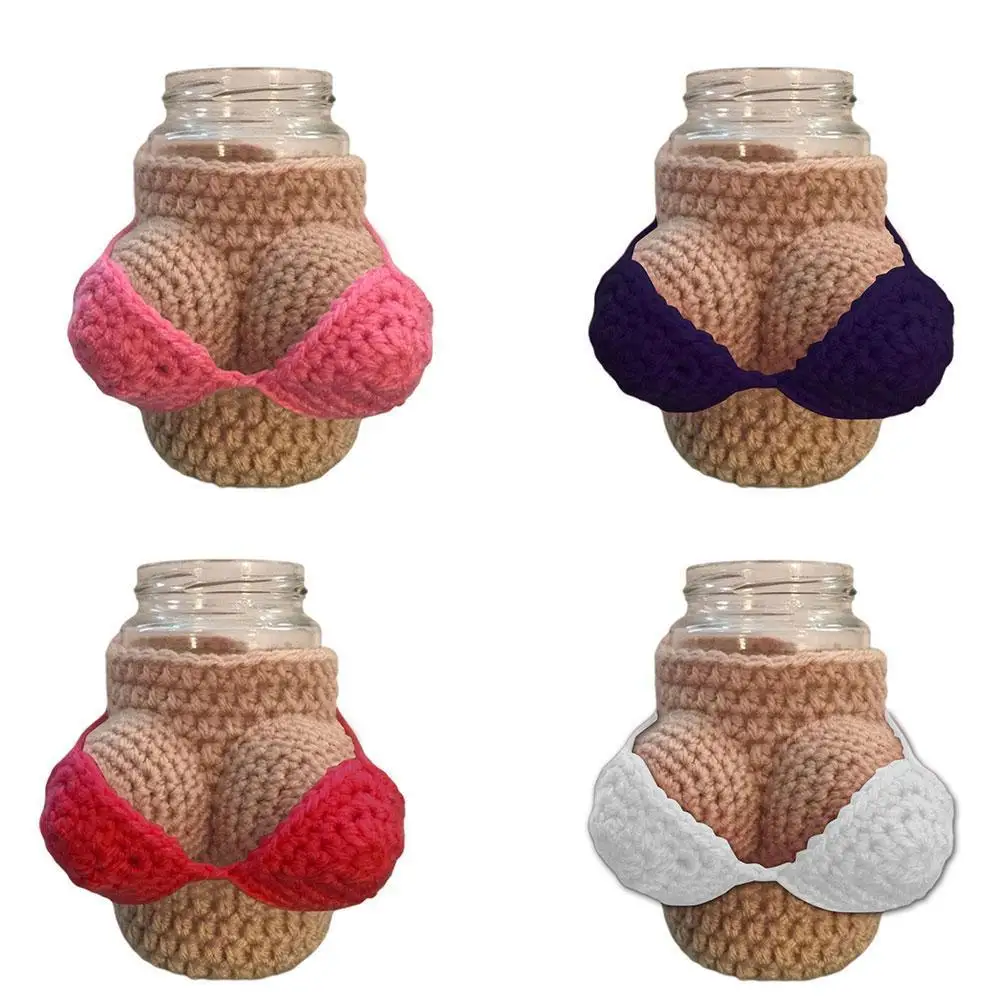 

Funny Bottle Crochet Cover Sexy Bikini Tops For Beer Wine Bottle Family Bar Interesting Ornaments Decoration Protective Cover