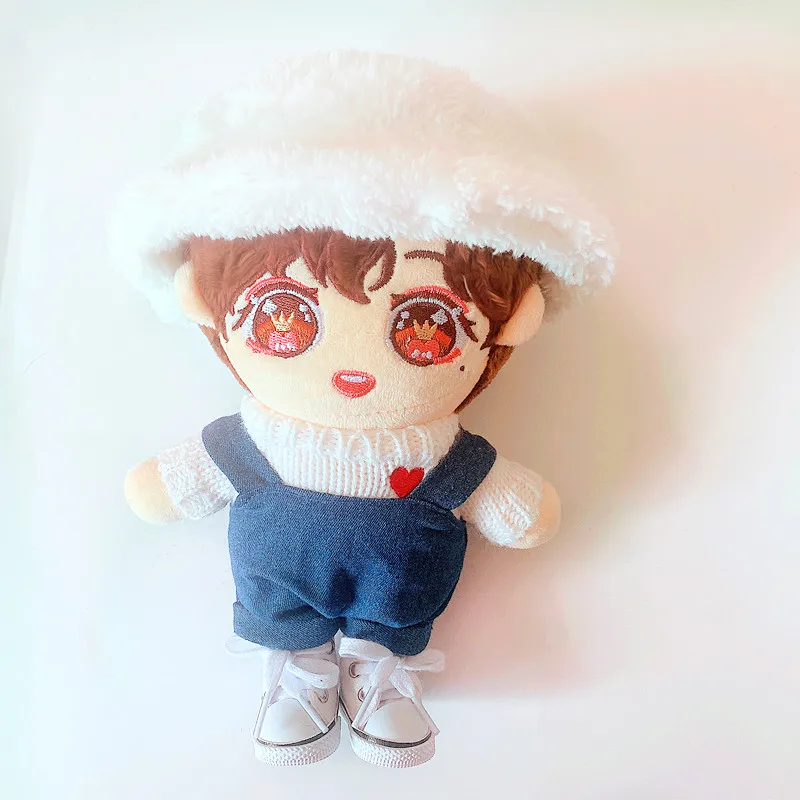 

[MYKPOP]KPOP Plush Doll's Clothes Items: Hat Sweater Overalls Shoes 4pcs Set for 20cm / 8'' Dolls(without Doll) SC23032513