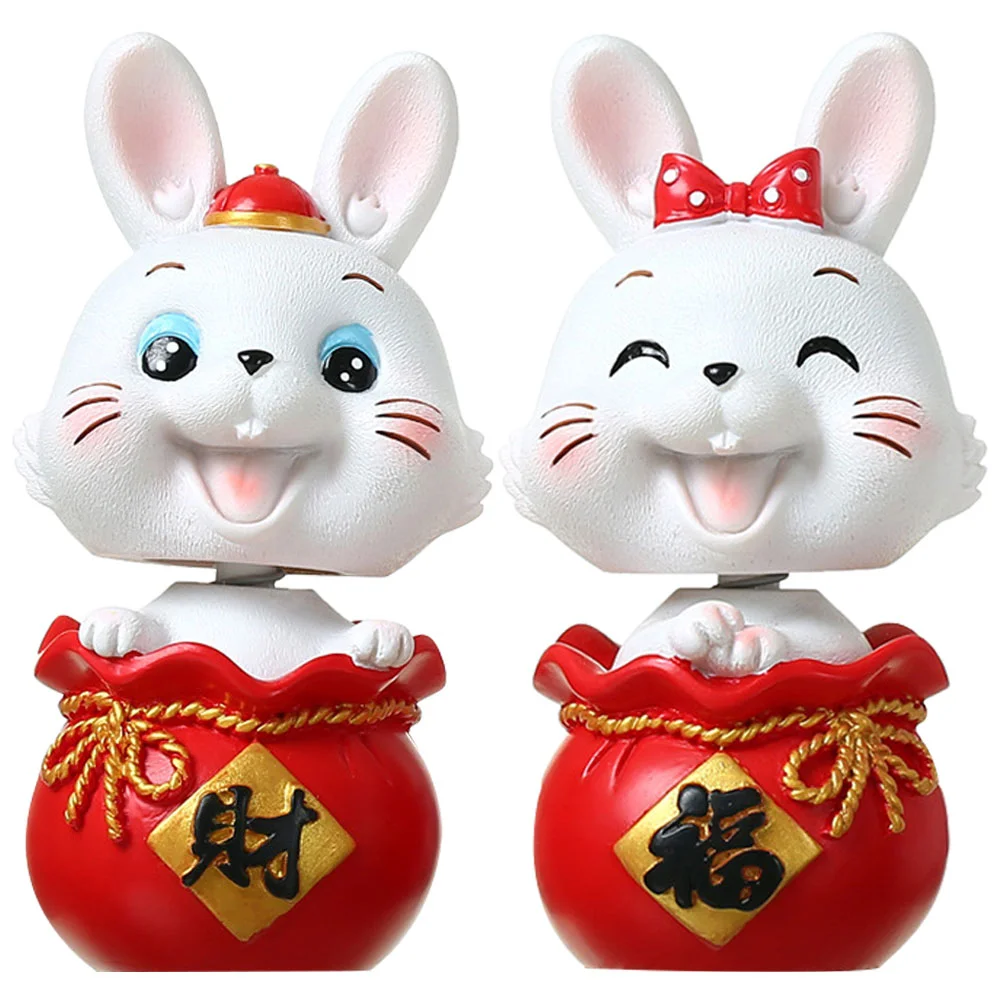 

Rabbit Figurines Resin Bunny Car Head Bobbing Zodiac Heads Figure Miniature Animal Shaking Bobblehead Decorations Decoration