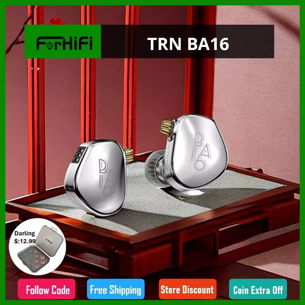 

TRN BA16 32BA Driver Unit In Ear Earphone Balanced Amarture HIFI Wired with Tuning Switch Cancelling HIFI Earbuds Bass Headset