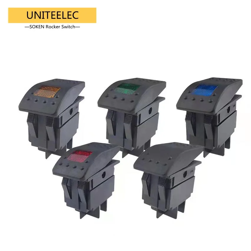 UNITEELEC Rocker Switch RK1-06(N) Red/Green/Blue/Orange Pot Light  4 Pins 12V  20A for Car Modification,Home Appliance