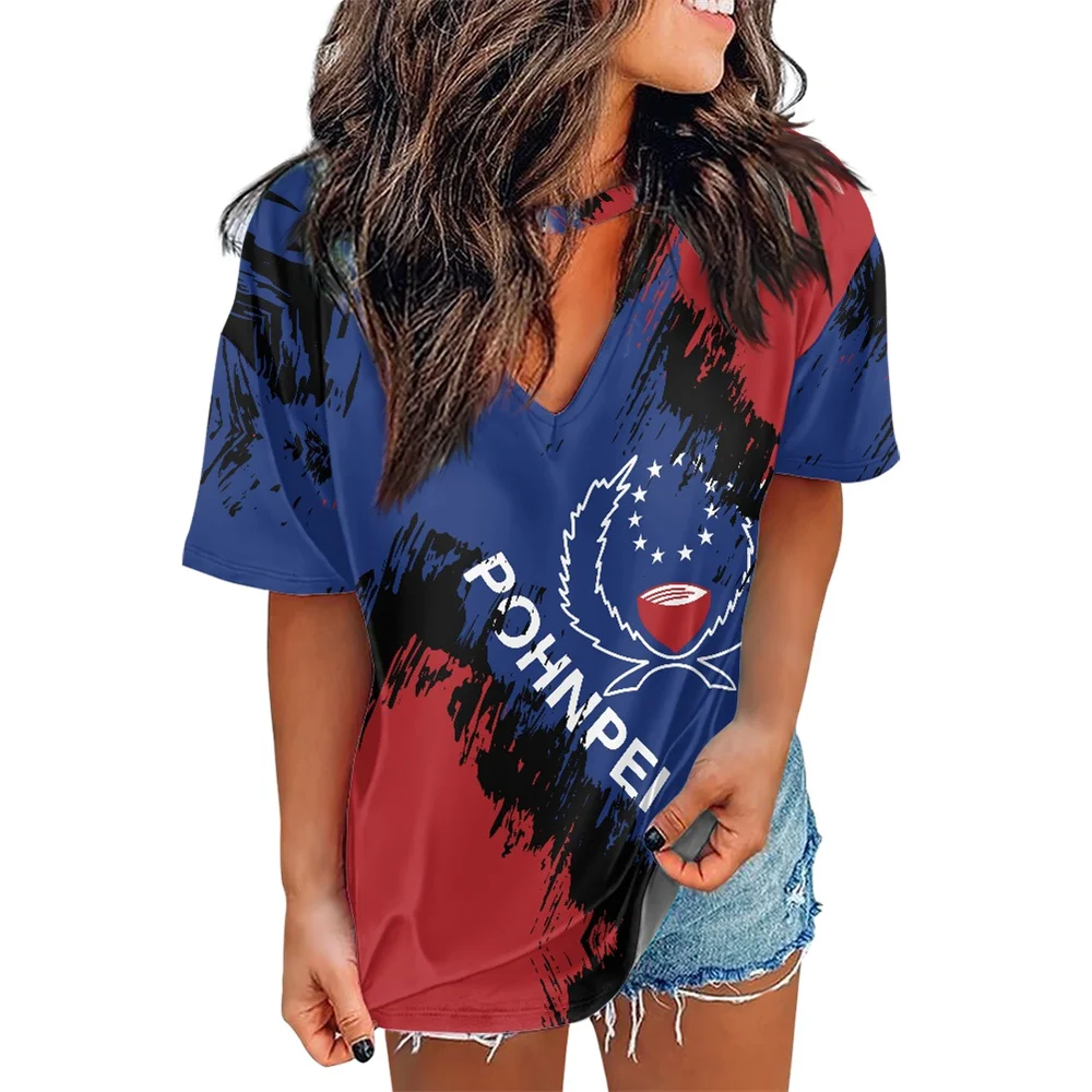 

Новые летние товары, полинезийская этническая одежда, Pohnpei, логотип, красный и синий узор, принт, индивидуальная повседневная женская футбол...