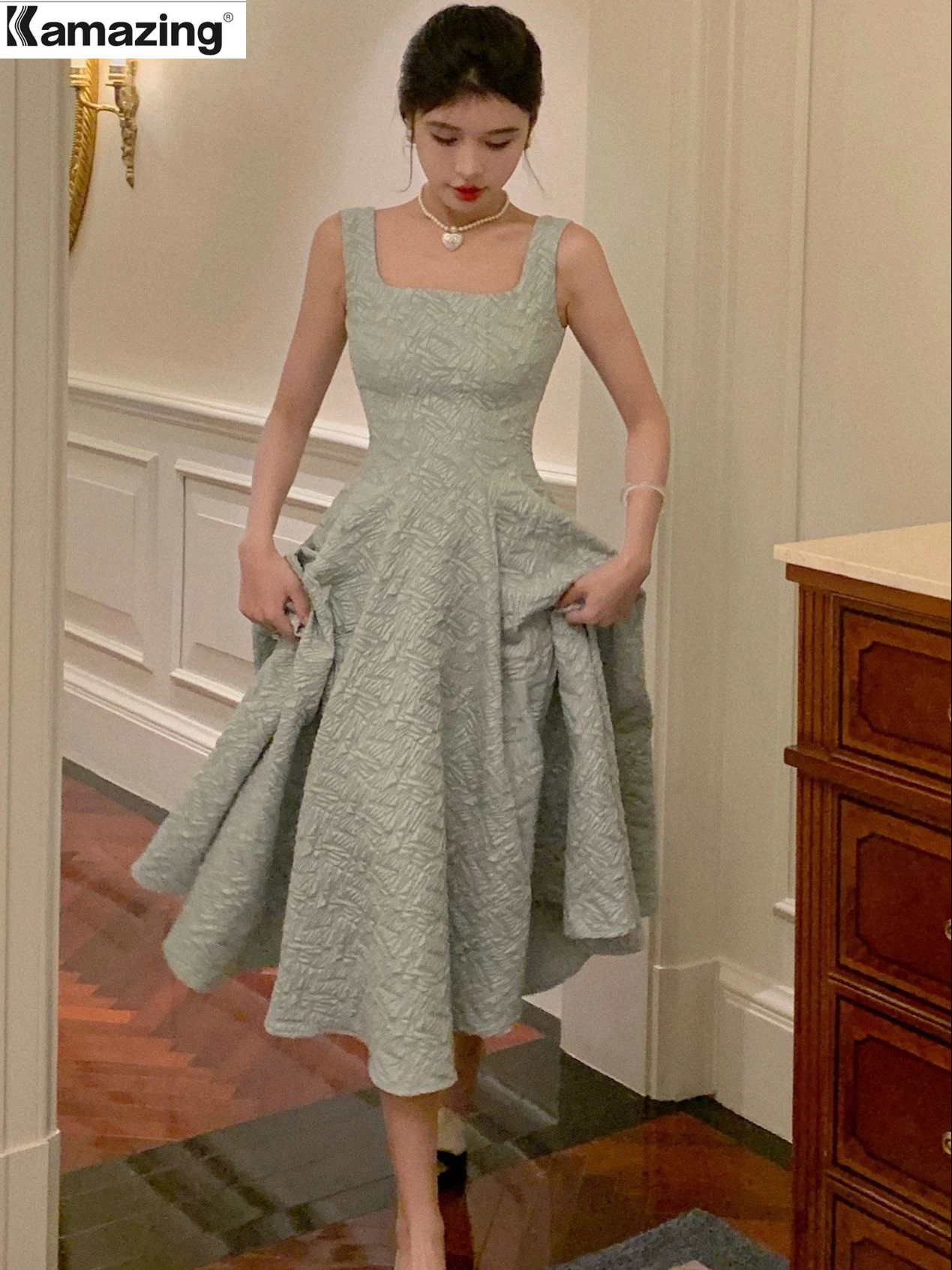 

Summer Women Vintage Elegant Party Sleeveless Midi Dress Lady Evening Party A Line Fashion Prom Female Clothing Vestido