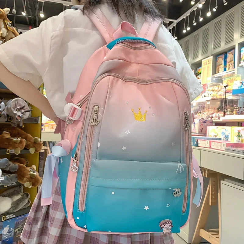 

Gradient Colour Middle School Students Schoolbag Large Capacity High Quality Teenage Girls Travel Backpack Kids School Backpack