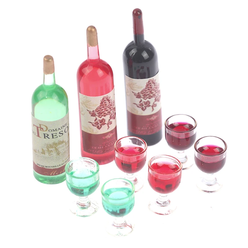 

3pcs/set 1/12 Dollhouse Miniature Simulation Wine Bottle Wine Glass Model Toys Desk Decoration Decorations for Home Accessories