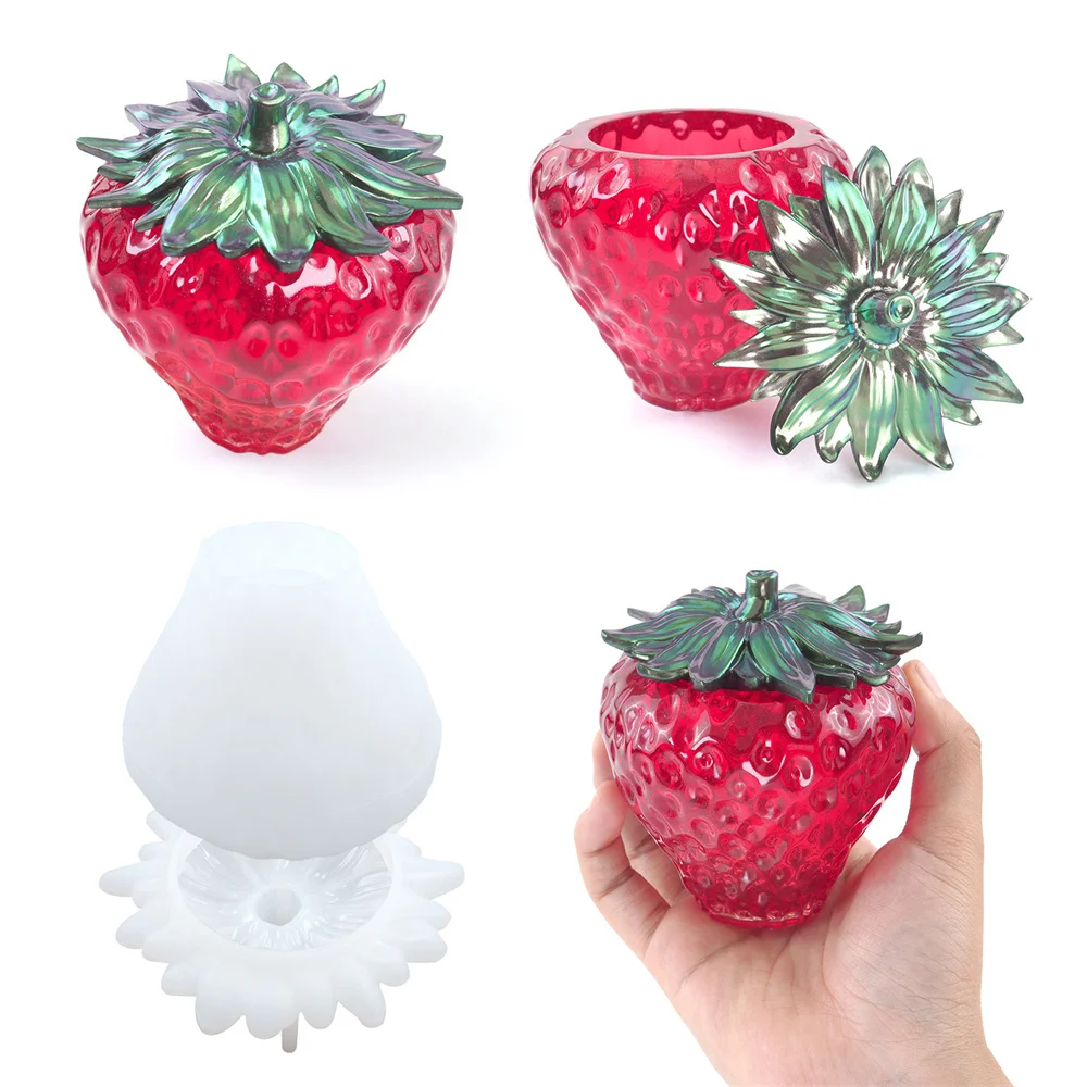 

DIY Epoxy Resin Strawberry Storage Box Mold Fruit Jar with Lid Making Tool Candy Container Jewelry Holder Silicone Mould Crafts