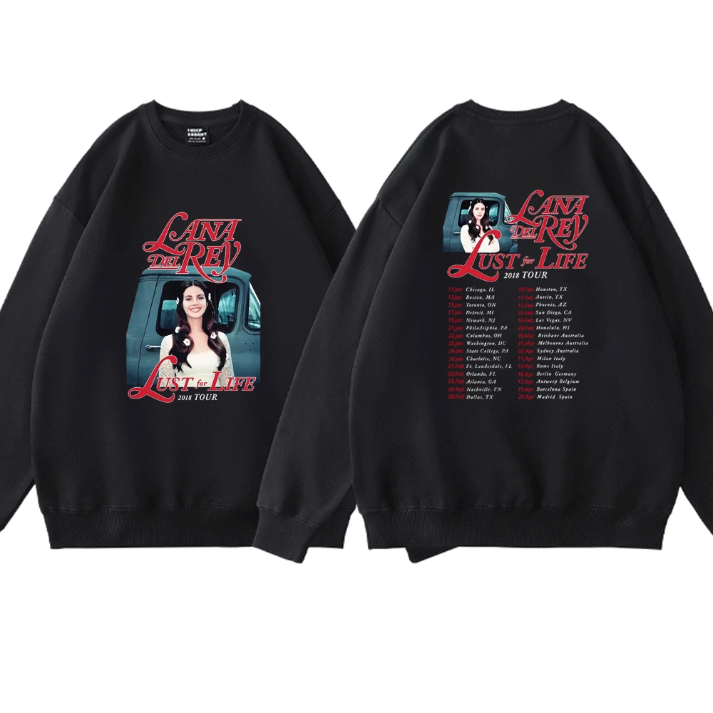 

90s Singer Vintage Lana Del Rey La To The Moon Tour Print Hoodie Men Women Winter Fleece Crew Neck Sweatshirt Tracksuit Pullover