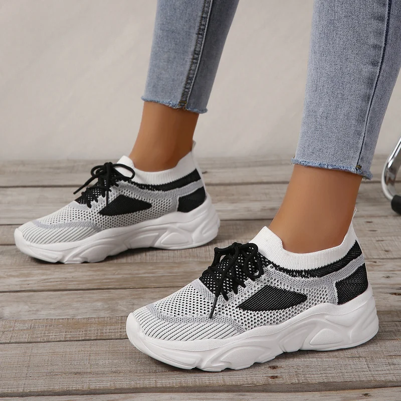 

Women Causal Shoes Mesh Lightweight Breathable Outdoor Shoes Ladies Flat Lace-up Round Toe Sneakers Women Walking Shoes