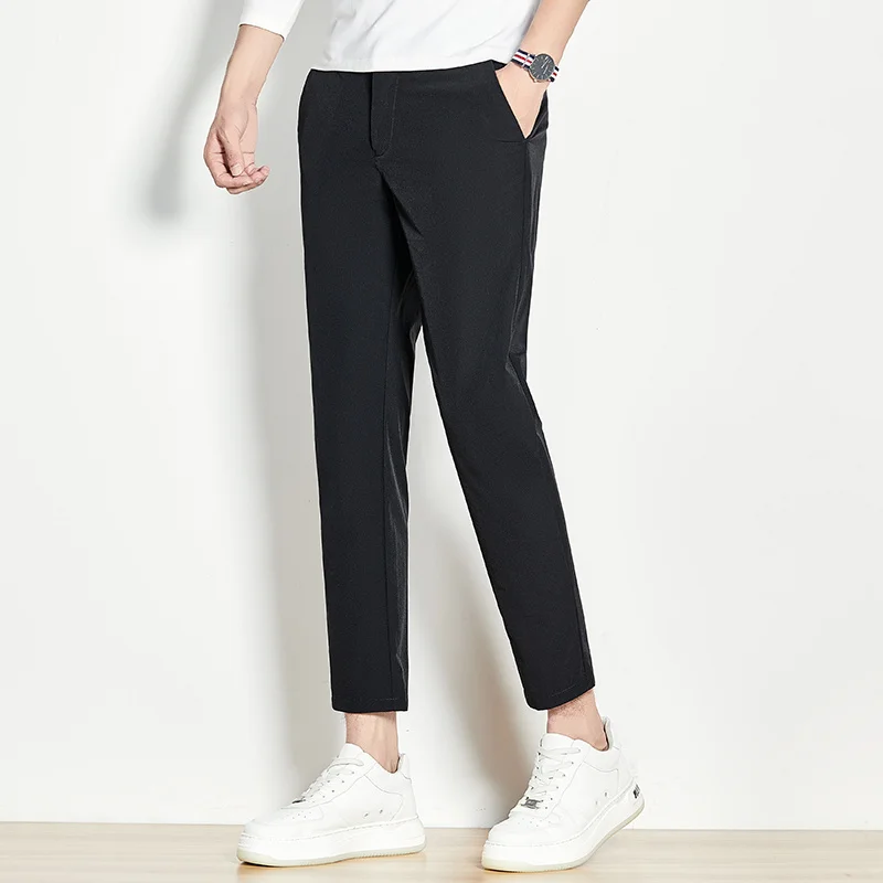 

High-End Trousers Summer New Korean Style Slim-Fitting Ankle-Tied Fashion Cropped Men's Casual Pants
