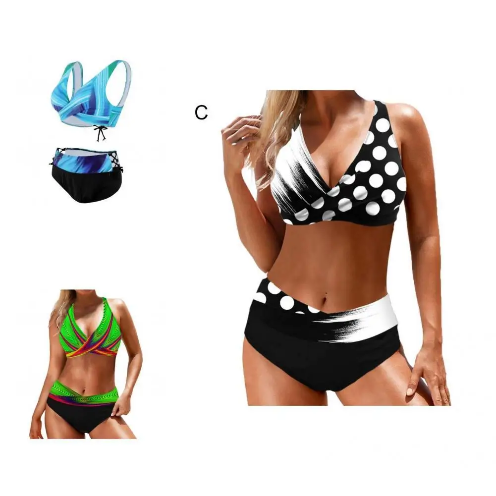 

Breathable Fashion High Waist Bikini Sexy Swimsuit Comfy Bikini Set Back Lace-up for Water Activity