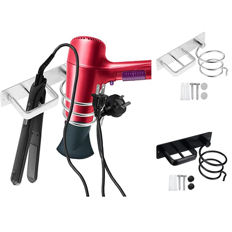 

Hair Dryer Holder Shelves Hair Straightener Holder Wall Mounted Home Bathroom Storage Rack Space Aluminum Bathroom Organizer