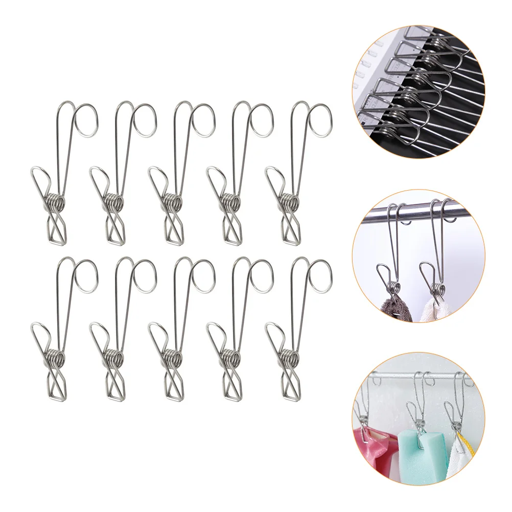 

10 Pcs Metal Stainless Steel Hook Clip Clothing Hangers Clothes Clips Household Clothespins