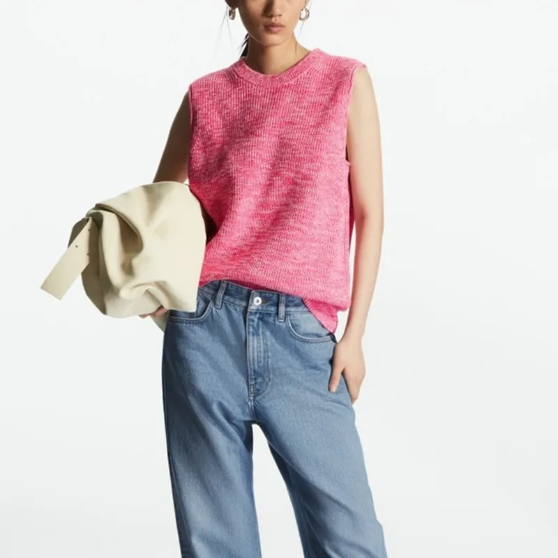 

Simple casual Women Knitted Tank Top 2022 new Solid Color O-neck Sleeveless Ladies Knit Ribbed Pullover Sweater