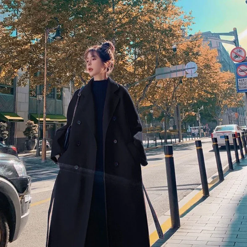 2024 новое модное красное шерстяное пальто для женщин в стиле Хепберн