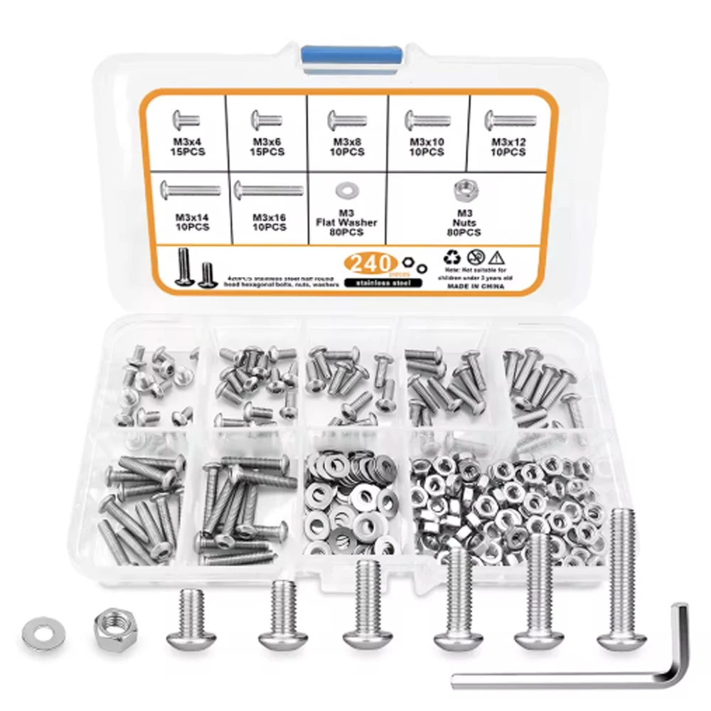 

Набор из 240 шестигранных винтов M3 из нержавеющей стали