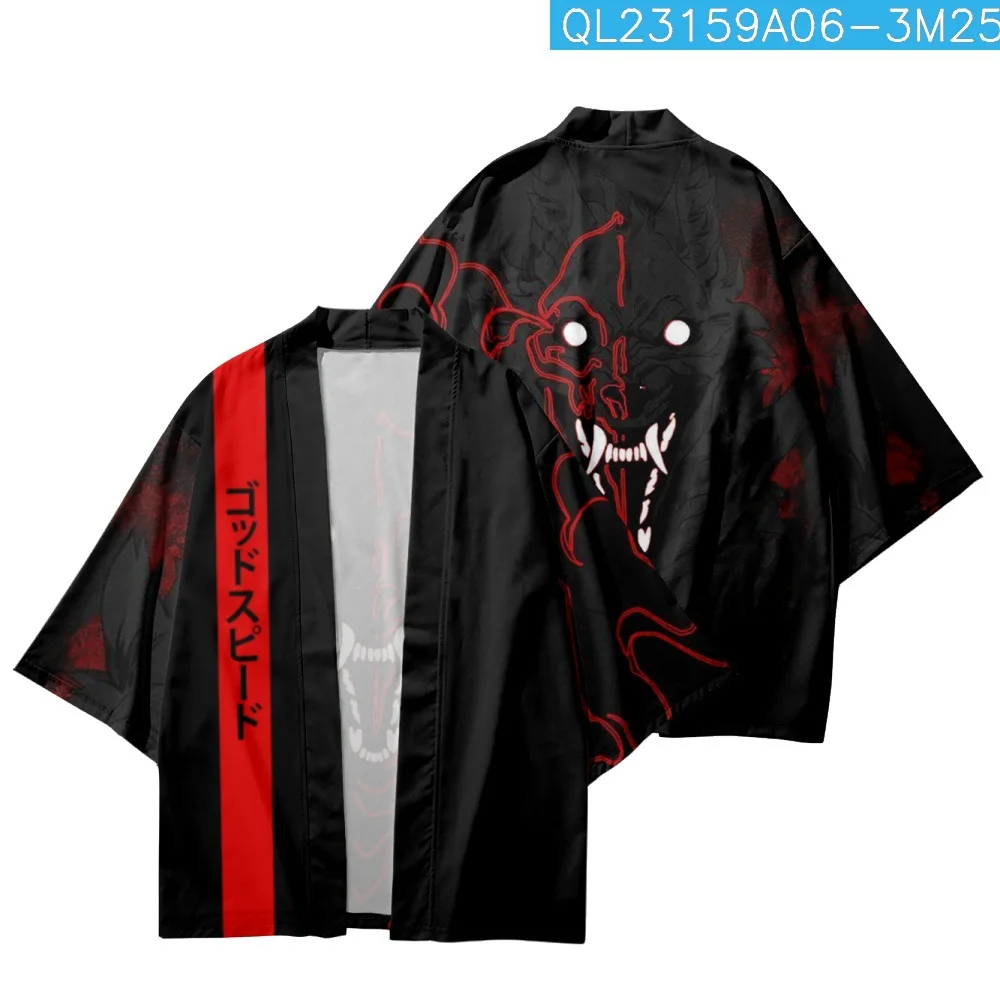 Japanese Cartoon Demon Printed Men Women Kimono Beach Shorts Cardigan Cosplay Yukata Clothing Harajuku Haori