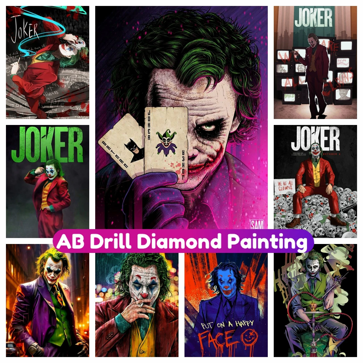 

Алмазная живопись Joker DC, картина из фильма AB, Набор для вышивки крестиком, полноразмерная 5D мозаика «сделай сам» из квадратных и круглых элементов, украшение для дома, подарок