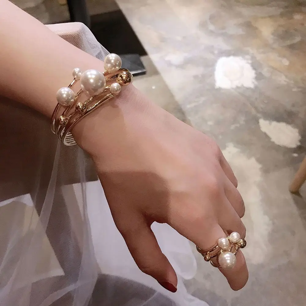 

Hollow Out Bangle Fashion Jewelry Jewelry Gift Geometry Bracelet Irregular Bracelet Double Layer Ring Large Pearl Ring