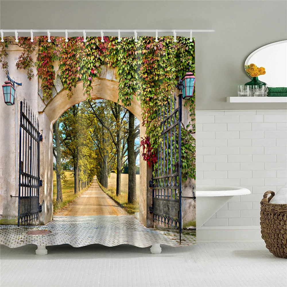 

Flower Shower Curtain Tropical Plants Palm Trees Floral Bath Curtains Waterproof Polyester Bathroom Home Decor Screens with Hook