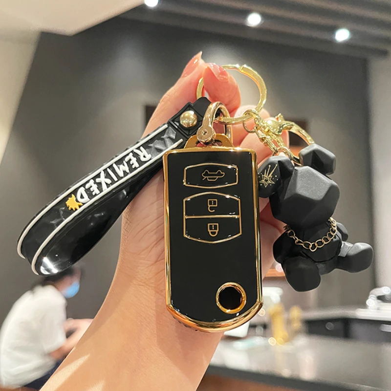 

For Mazda 2007 Series 3 5 6 GG M3 M5 M6 CX-5 CX5 CX-7 CX7 Atenza CX-9 CX9 RX8 MX5 MPV 3 Buttons TPU Car Key Case Cover Bunny