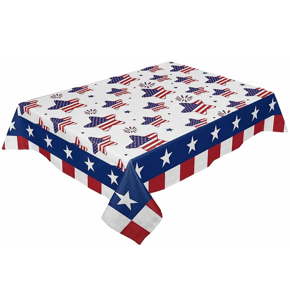 

4th of July American Flag Stars Rectangle Tablecloth Party Decor Waterproof Independence Day Tablecloth Dining Table Decor