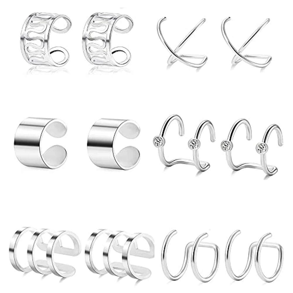 

6 пар, регулируемые серьги и манжеты из нержавеющей стали