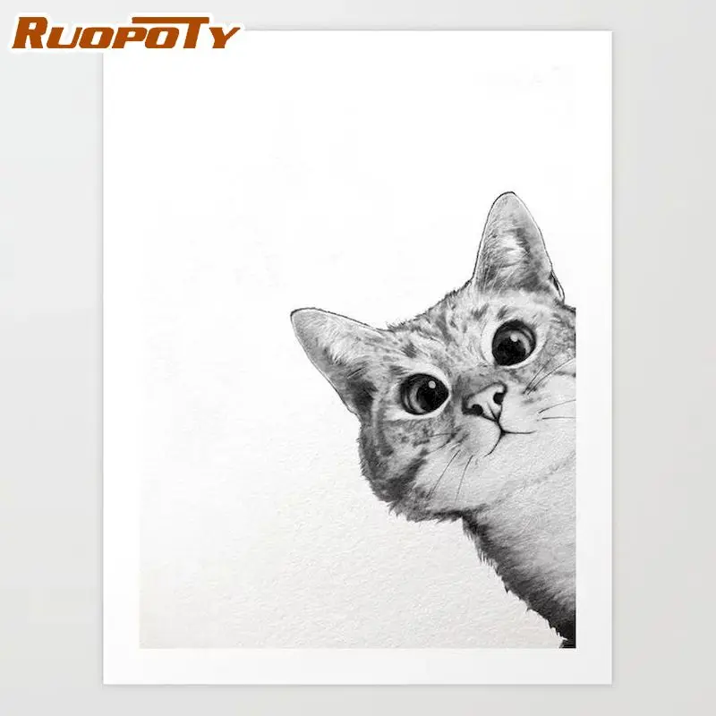 

RUOPOTY DIY Painting By Numbers Kits For Adults Children Cat Animal Oil Picture By Number Handmade 60x75cm Frame On Canvas Photo