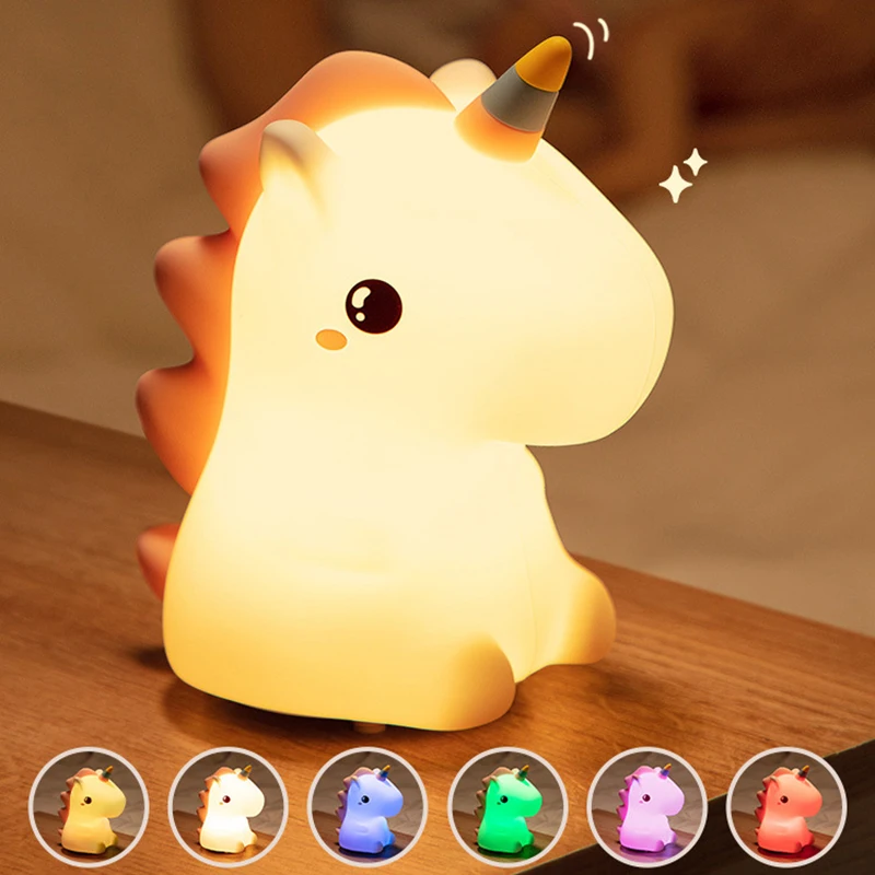 13cm Cartoon Animal LED Night Light Cute Silicone Unicorn Lamp for Kids USB Rechargeable Bedroom Touch Light for Children Gifts