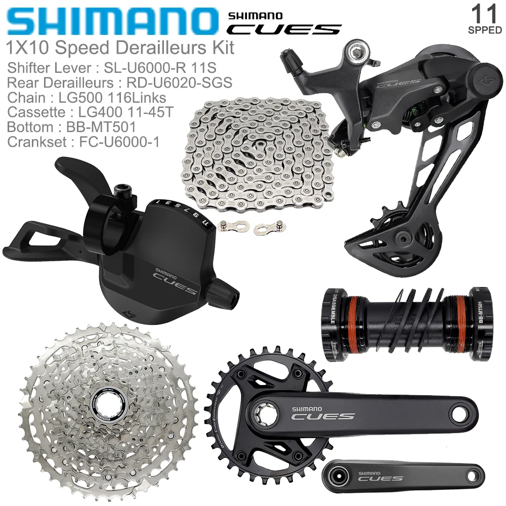 Полный комплект Скоростей SHIMANO сигналов U6000 1X1 1 для заднего переключателя передач для горного велосипеда U6020, кассета LG400, цепь LG500, нижний групповой набор MT501