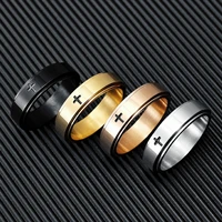 simple cross ring 316l stainless steel men women rings high polished rotatable spinner fashion unisex for jewelry best gift