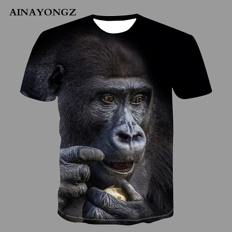 Funny Chimpanzee Graphic T Shirts Hip Hop Animal Print Men T-shirt Summer Short Sleeve Blouse High Quality O-neck Oversize Tees
