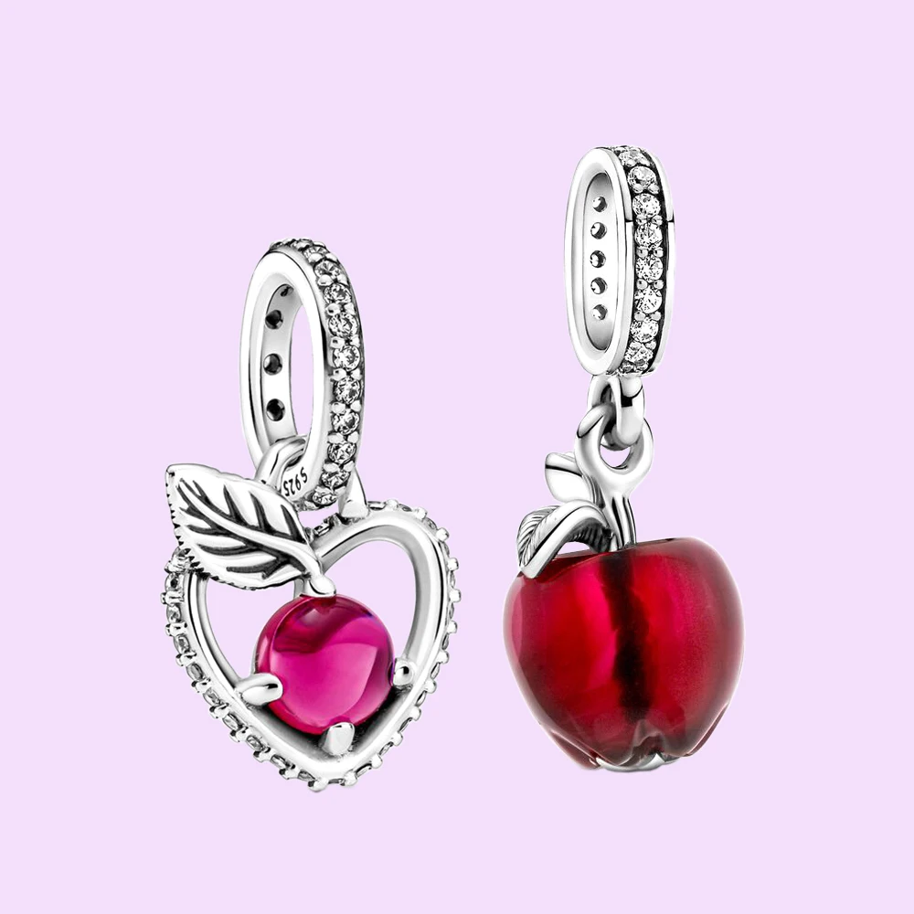 Pandora-Breloque Blanche Neige et Pomme en Argent 925 pour Femme, Perles de Luxe Légères, Cadeau d'Anniversaire, Bracelet à la Mode, Bijoux à Faire Soi-Même