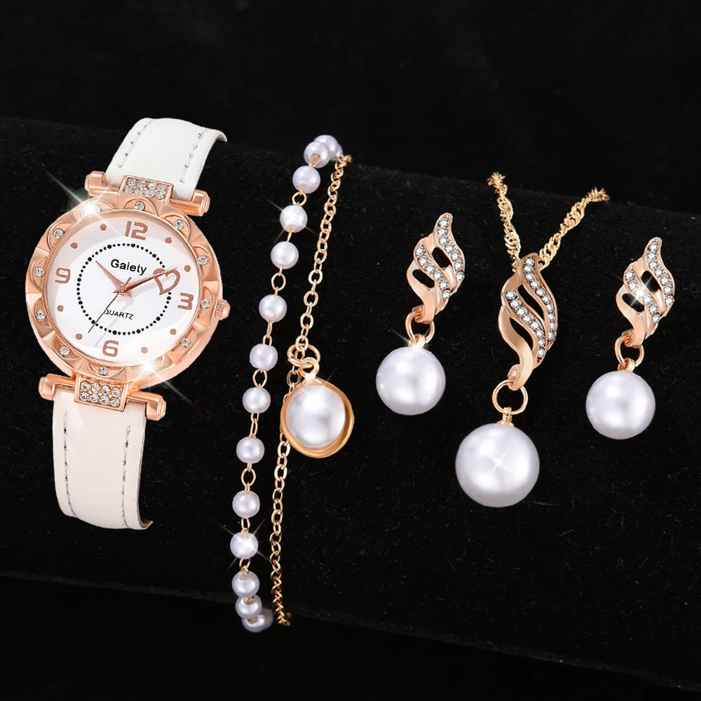 5 шт./комплект женские кварцевые часы с искусственным жемчугом