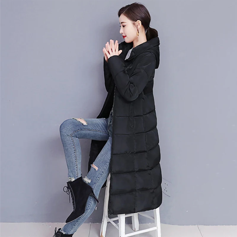 Womens Winter Hooded Jacket Cotton Quilted Parka Outwear Warm Padded Down Long Coat Female Thick Quilted Coats