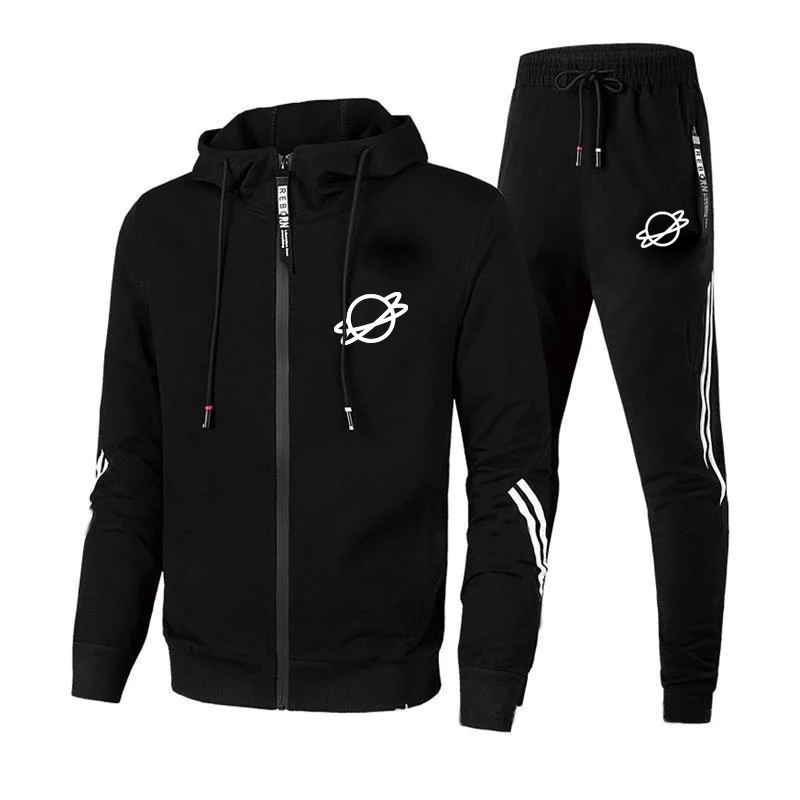 New Men Tracksuit Autumn Winter Zipper Jackets and Sweatpants Jogging Suits Casual Outdoor Male Fleece Pullover Sport Suits
