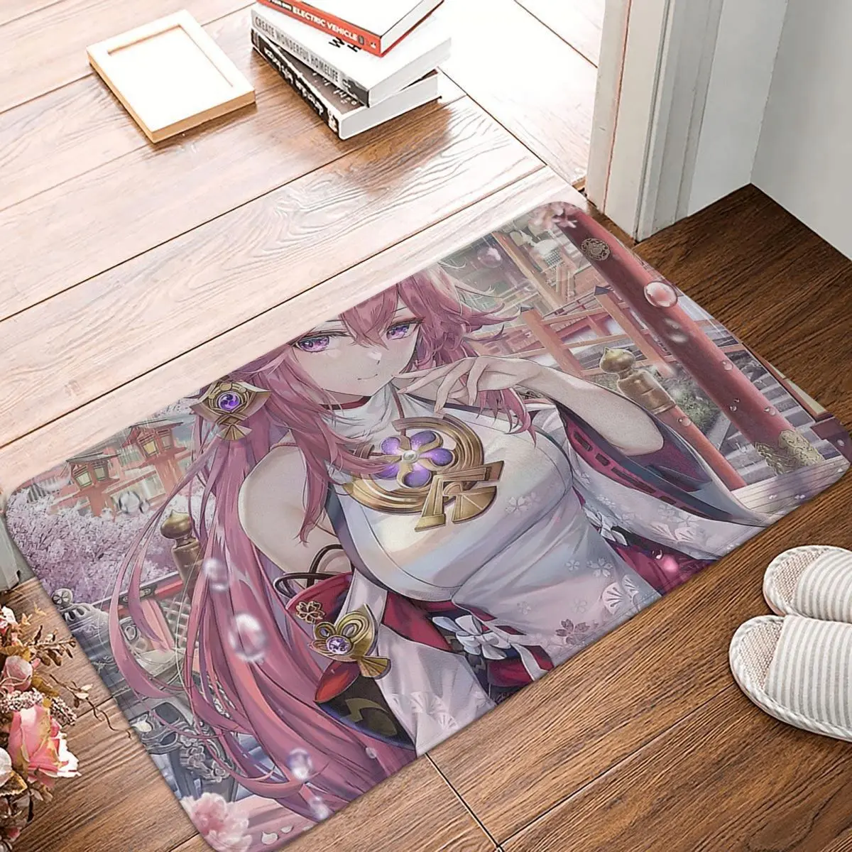 

Cute Yae Miko Anti-Slip Doormat Living Room MatGenshin Impact Adventure Game Balcony Carpet Entrance Door Rug Indoor Decorative