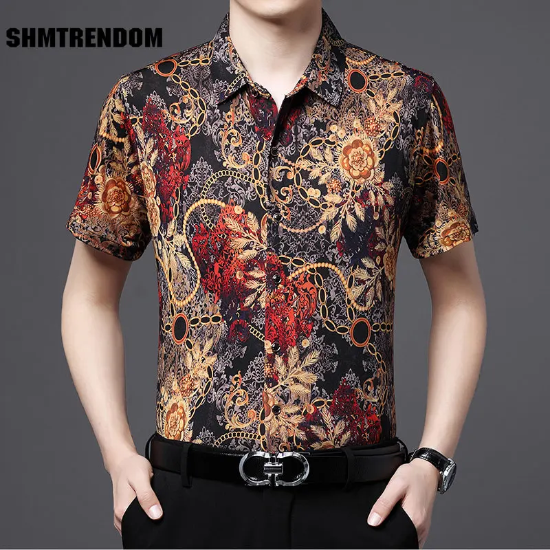 

3D Floral Digital Printed Fashion Casual Short Sleeve Men Shirt Summer New Quality Smooth Skin-Friendly Silky Cool Chemise Homme