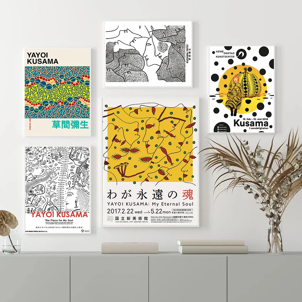 

Yayoi Kusama Poster Doodle Exhibition Canvas Painting Abstract Art Print Japanese Modern Wall Picture For Living Room Home Decor