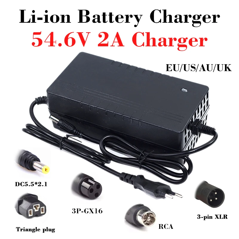 

54.6V 2A Lithium battery Charger AC110-220V for13S 48V 10Ah 20Ah ebike Scooter Li-ion battery pack smart charger DC/Triangle/XLR