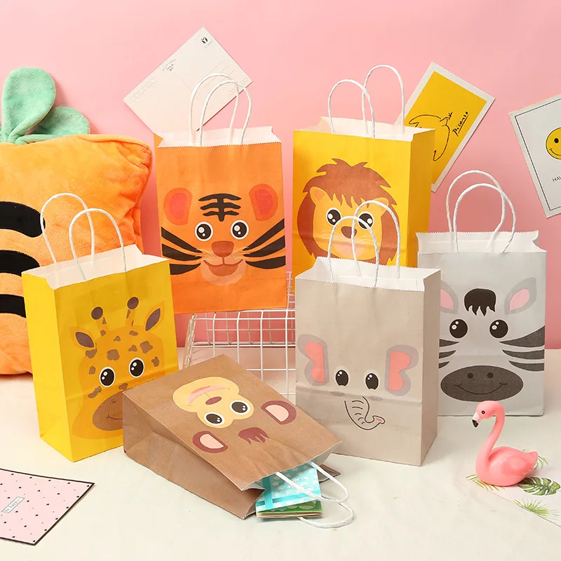 

6Pcs/set Jungle Animal Kraft Packaging Bags Candy Gift Bags Birthday Decoration Baby Shower Party Favors for Kids Birthday Decor