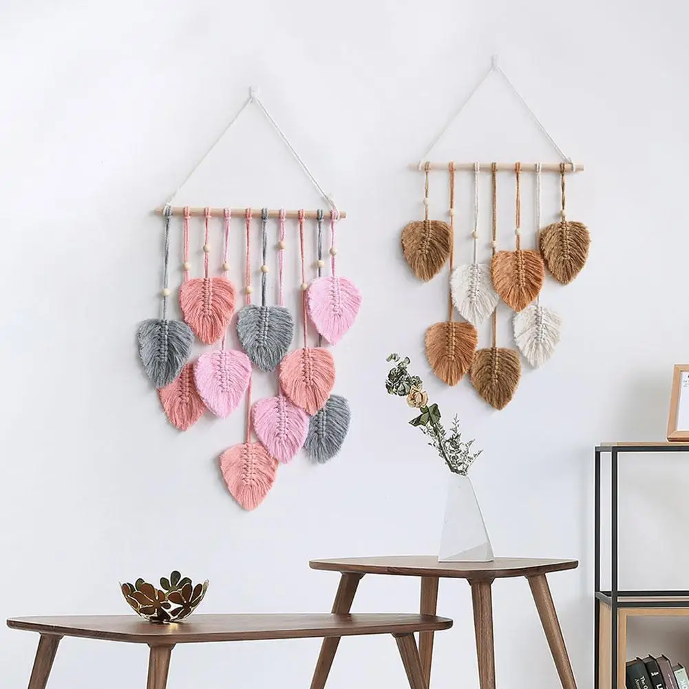 

Макраме в виде листьев, настенное украшение в стиле бохо для комнаты, домашний декор, плетеная стена, подарок для гостиной, эстетическая комната, свадьба X0N1