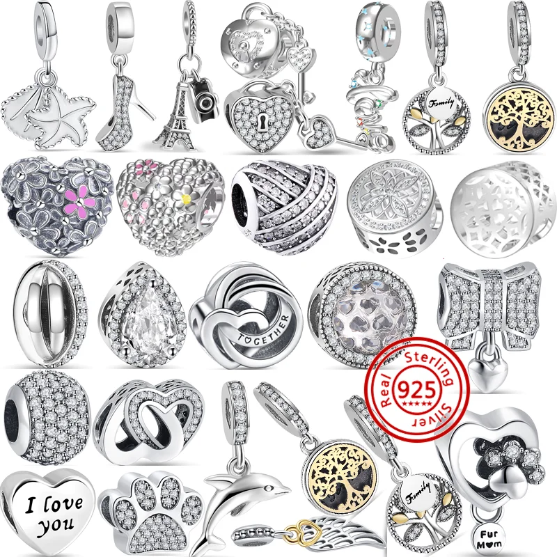 

_ Серебряный замок, ключ, железная башня, камера, дерево, перо, мама, сердце, самодельные бусины, подходят к оригинальному Pandora Шарм-браслету, Изящные Ювелирные изделия