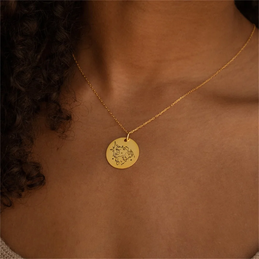 Minimalist Men's And Women's Identical Necklace Twelve Constellations Jewelry Stainless Steel Medal Pendant Necklace Gift Wholes