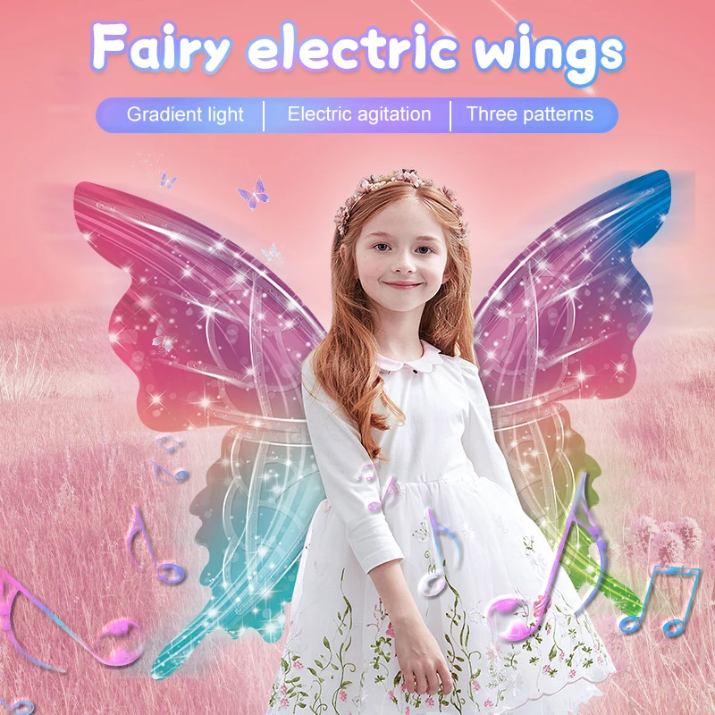 

Girls Elf Wings With Music Lights Happy Birthday Party Fairy Decor Costume Angel Wing Girl Glowing Shiny Halloween Dress Up Prop